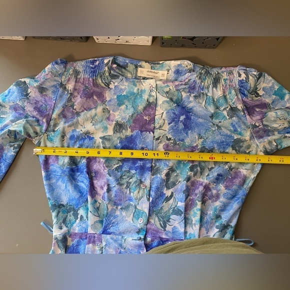 St. Michael 80s Vintage Watercolour Belted Shirt Dress, 3/4 Sleeves, size 12 - Picture 15 of 16